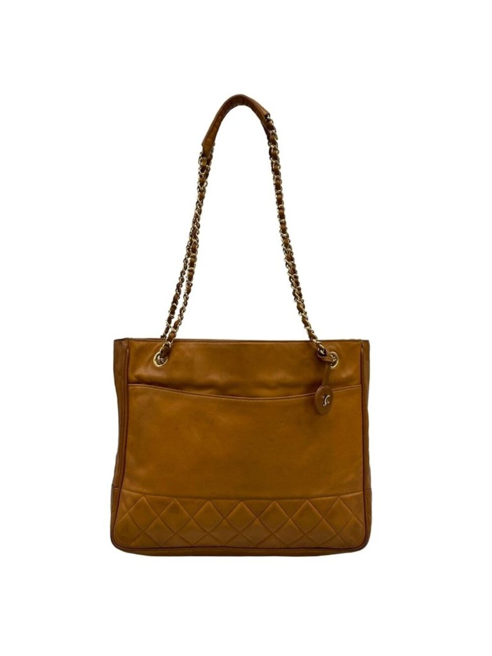 Chanel Tote Bag Quilted Brown Chain Shoulder Gold Lambskin